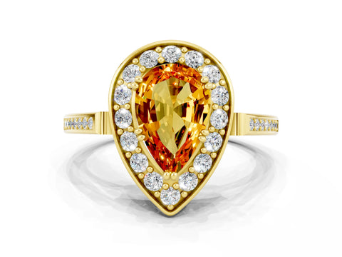 Yellow gold {shape_name} Citrine Halo Ring with Split Shank and Four-Prong Setting