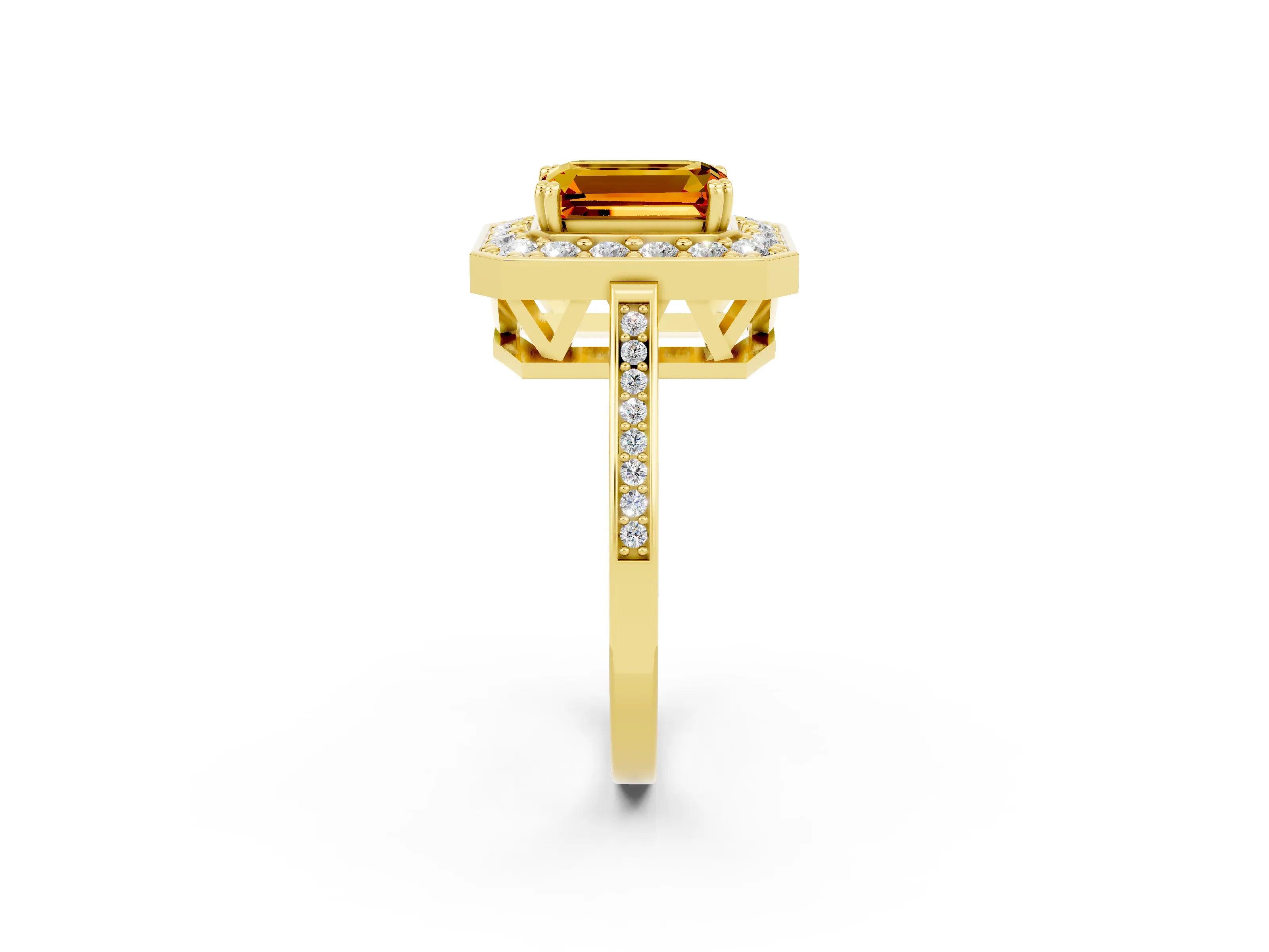 Yellow gold {shape_name} Citrine Halo Ring with Split Shank and Four-Prong Setting_2