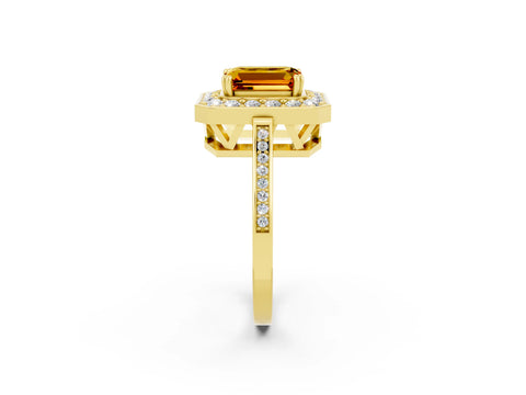 Yellow gold {shape_name} Citrine Halo Ring with Split Shank and Four-Prong Setting_2