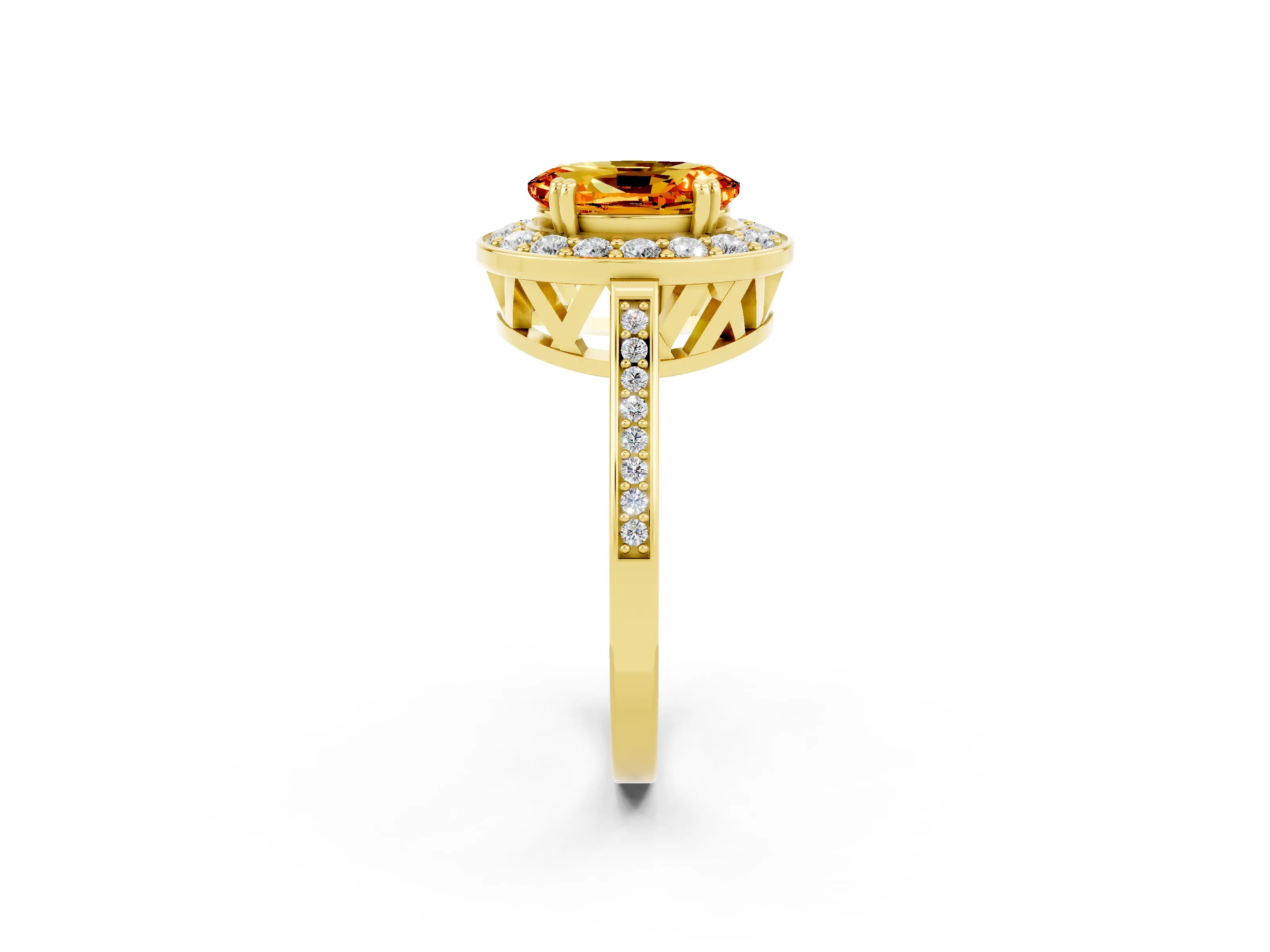 Yellow gold {shape_name} Citrine Halo Ring with Split Shank and Four-Prong Setting_2