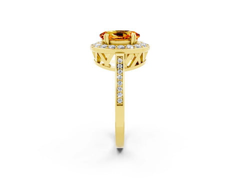 Yellow gold {shape_name} Citrine Halo Ring with Split Shank and Four-Prong Setting_2