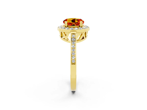 Yellow gold Round Cut Citrine Halo Ring with Split Shank and Four-Prong Setting