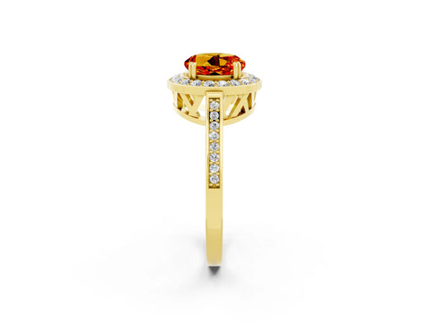 Yellow gold {shape_name} Citrine Halo Ring with Split Shank and Four-Prong Setting_2