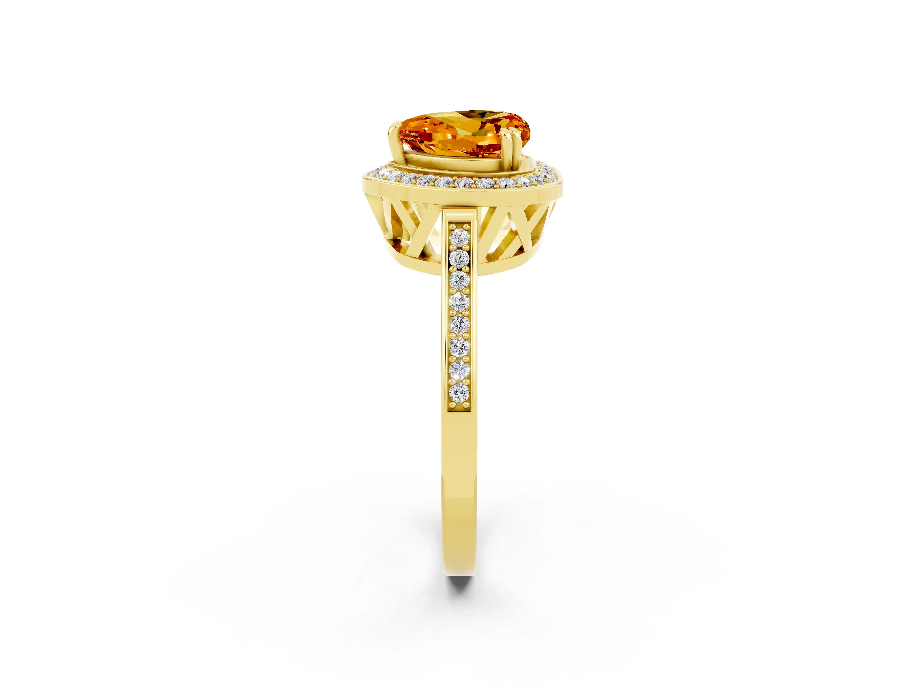 Yellow gold {shape_name} Citrine Halo Ring with Split Shank and Four-Prong Setting_2