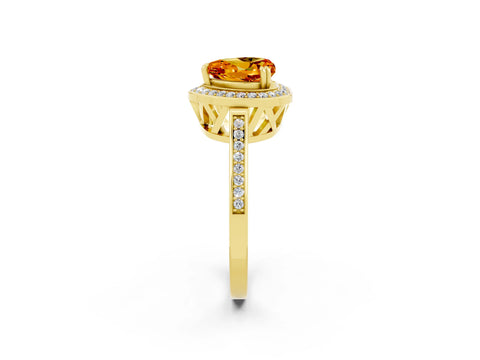 Yellow gold {shape_name} Citrine Halo Ring with Split Shank and Four-Prong Setting_2