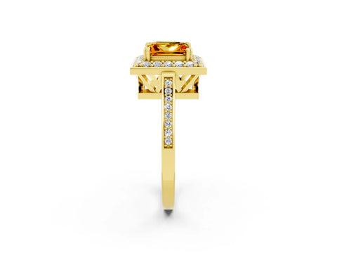 Yellow gold {shape_name} Citrine Halo Ring with Split Shank and Four-Prong Setting_2