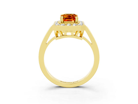 Yellow gold {shape_name} Citrine Halo Ring with Split Shank and Four-Prong Setting_3
