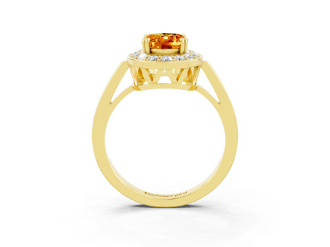 Yellow gold {shape_name} Citrine Halo Ring with Split Shank and Four-Prong Setting_3