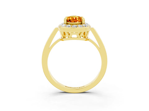 Yellow gold {shape_name} Citrine Halo Ring with Split Shank and Four-Prong Setting_3