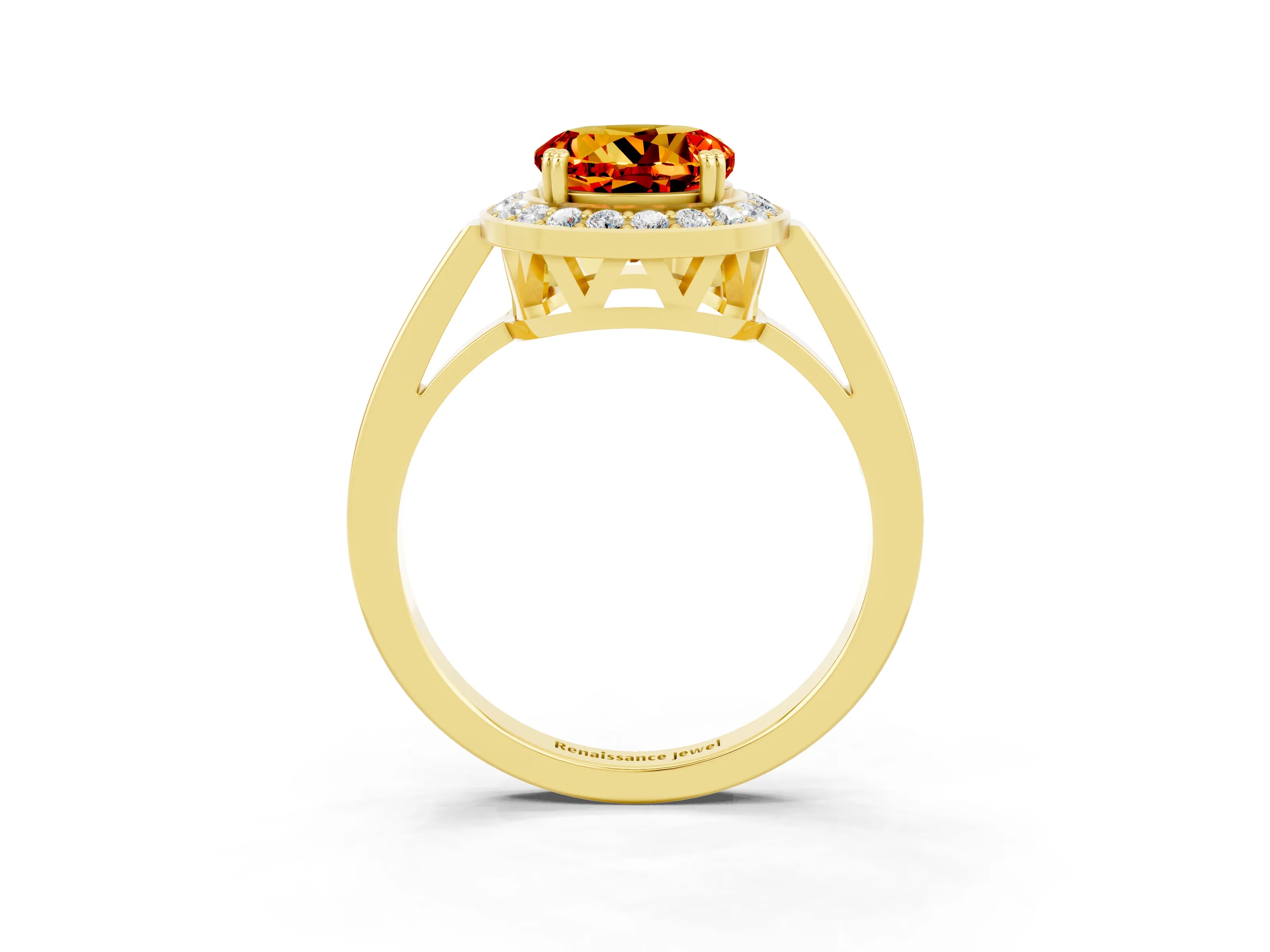 Yellow gold {shape_name} Citrine Halo Ring with Split Shank and Four-Prong Setting_3