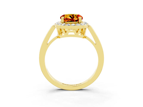Yellow gold {shape_name} Citrine Halo Ring with Split Shank and Four-Prong Setting_3