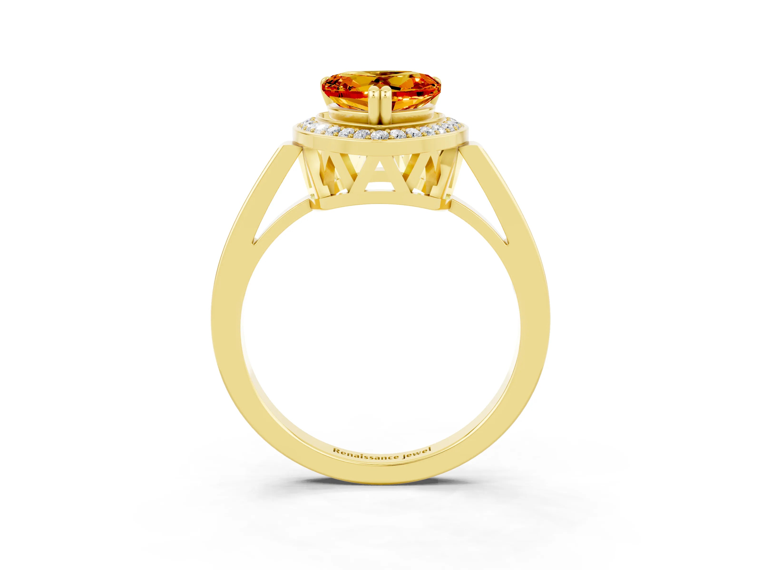 Yellow gold {shape_name} Citrine Halo Ring with Split Shank and Four-Prong Setting_3