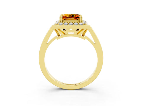 Yellow gold {shape_name} Citrine Halo Ring with Split Shank and Four-Prong Setting_3