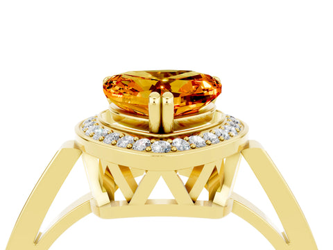 Yellow gold {shape_name} Citrine Halo Ring with Split Shank and Four-Prong Setting_4