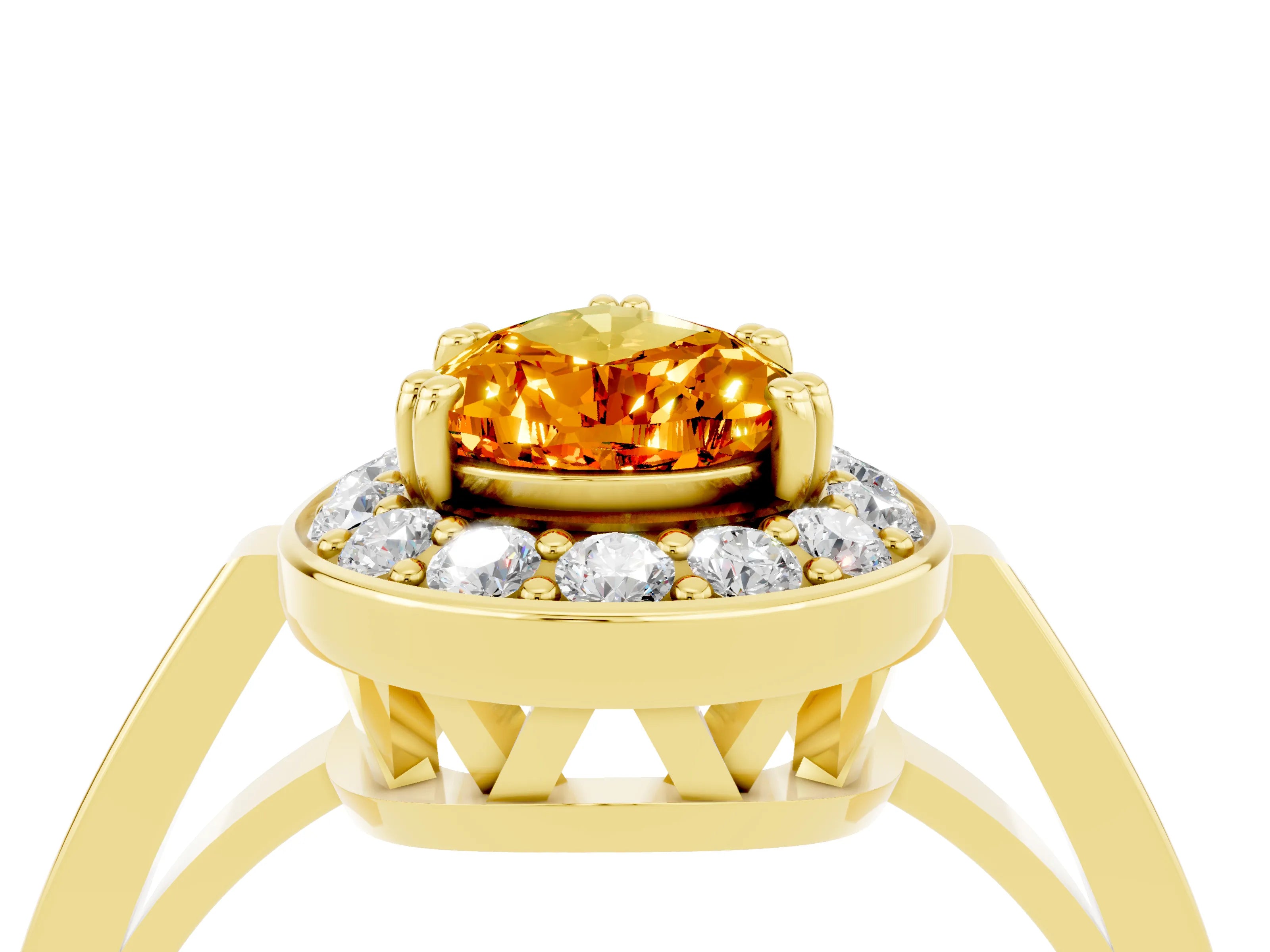Yellow gold {shape_name} Citrine Halo Ring with Split Shank and Four-Prong Setting_4