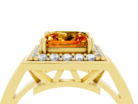 Yellow gold {shape_name} Citrine Halo Ring with Split Shank and Four-Prong Setting_4
