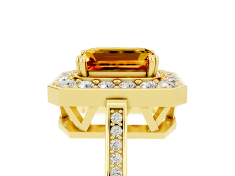 Yellow gold {shape_name} Citrine Halo Ring with Split Shank and Four-Prong Setting_5