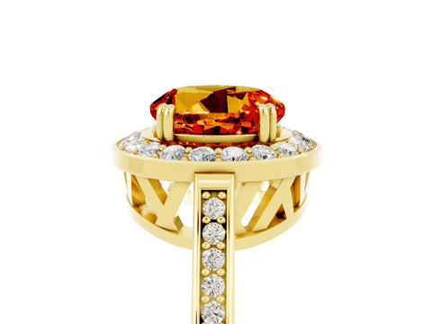 Yellow gold {shape_name} Citrine Halo Ring with Split Shank and Four-Prong Setting_5