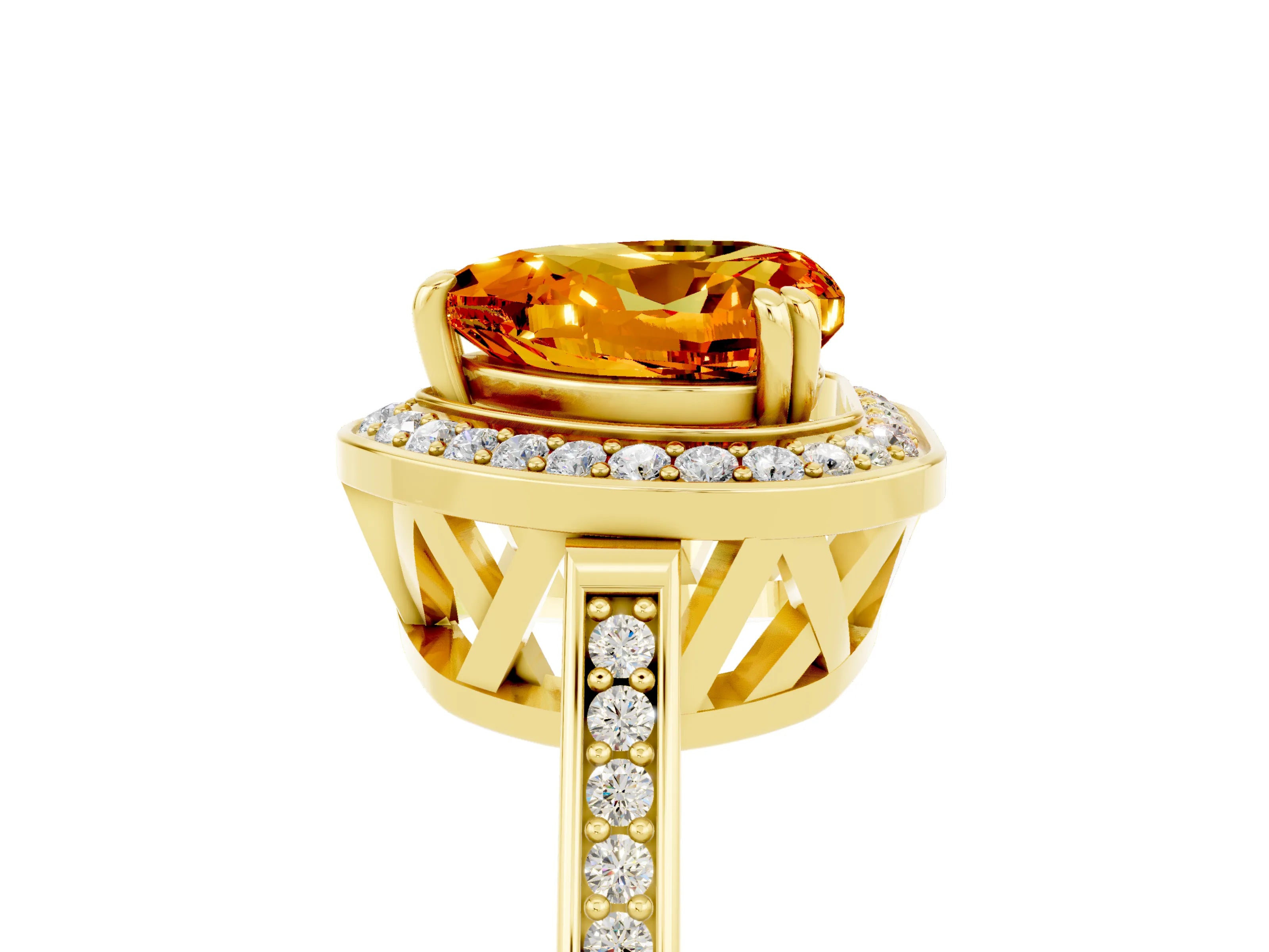 Yellow gold {shape_name} Citrine Halo Ring with Split Shank and Four-Prong Setting_5