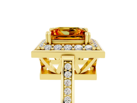 Yellow gold {shape_name} Citrine Halo Ring with Split Shank and Four-Prong Setting_5