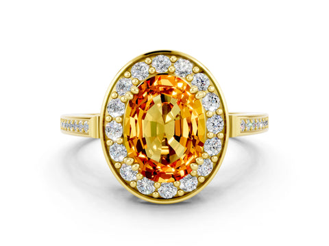 Yellow gold {shape_name} Citrine Halo Ring with Split Shank and Four-Prong Setting