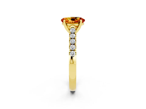 Yellow gold {shape_name} Citrine Solitaire Ring with Pavé Band and Four-Prong Setting_2