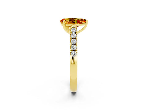 Yellow gold {shape_name} Citrine Solitaire Ring with Pavé Band and Four-Prong Setting_2