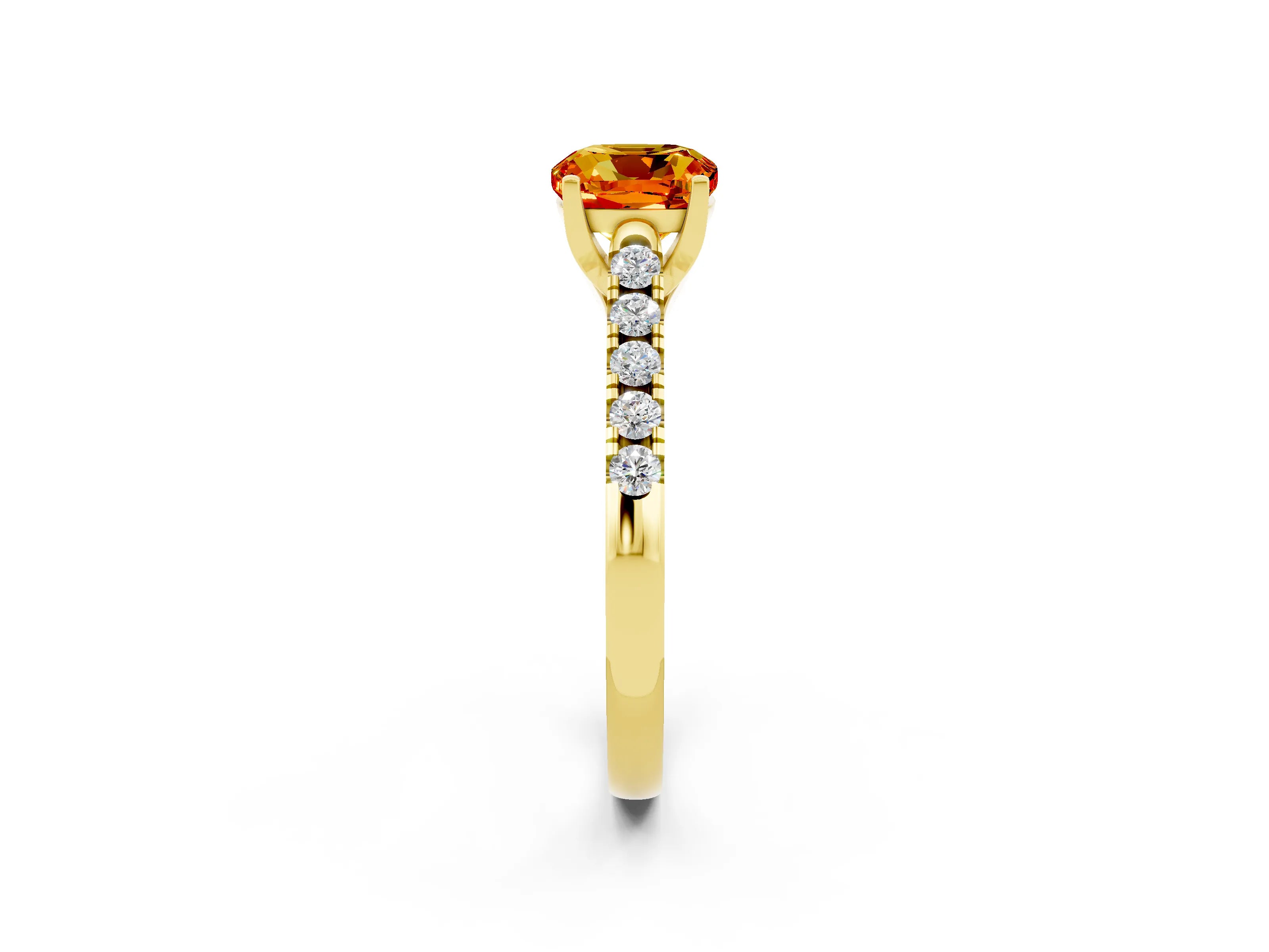 Yellow gold {shape_name} Citrine Solitaire Ring with Pavé Band and Four-Prong Setting_2