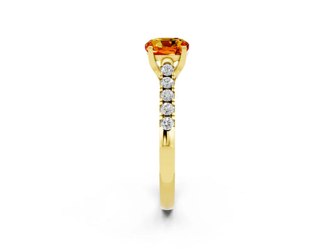 Yellow gold {shape_name} Citrine Solitaire Ring with Pavé Band and Four-Prong Setting_2
