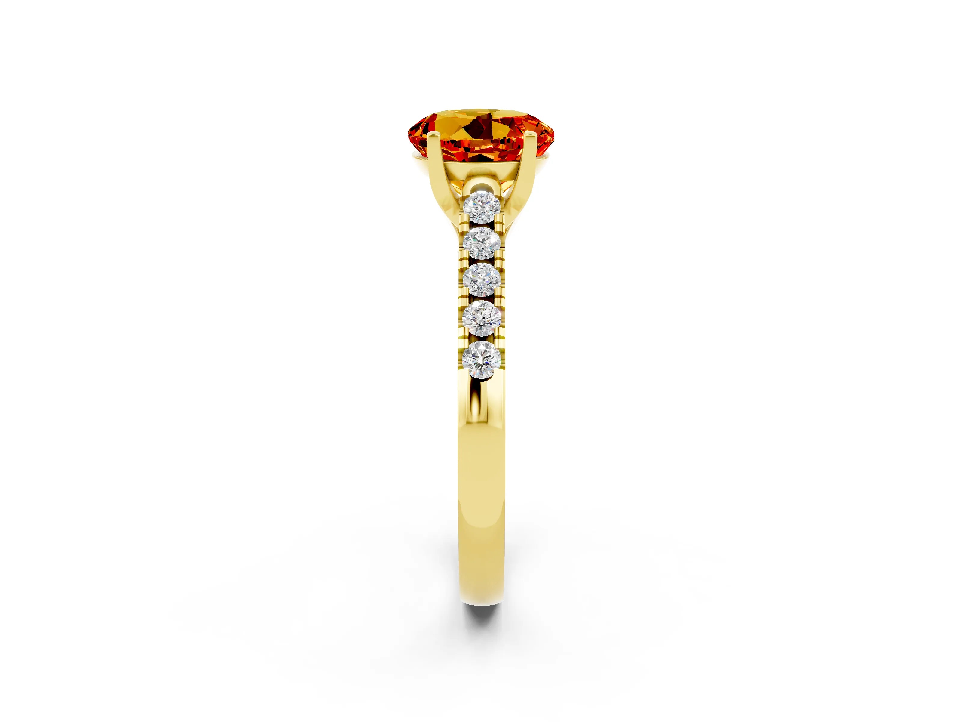 Yellow gold {shape_name} Citrine Solitaire Ring with Pavé Band and Four-Prong Setting_2
