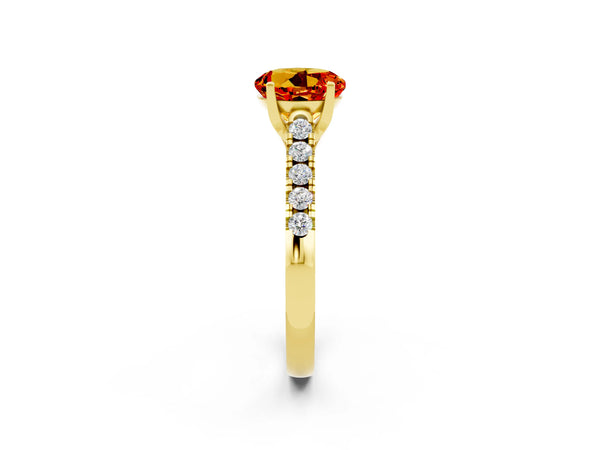 Yellow gold Round Cut Citrine Pavé Band Solitaire Ring with Prong Setting