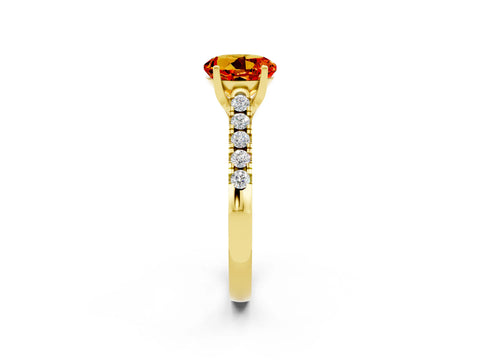 Yellow gold {shape_name} Citrine Solitaire Ring with Pavé Band and Four-Prong Setting_2