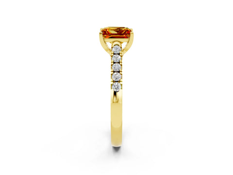 Yellow gold {shape_name} Citrine Solitaire Ring with Pavé Band and Four-Prong Setting_2