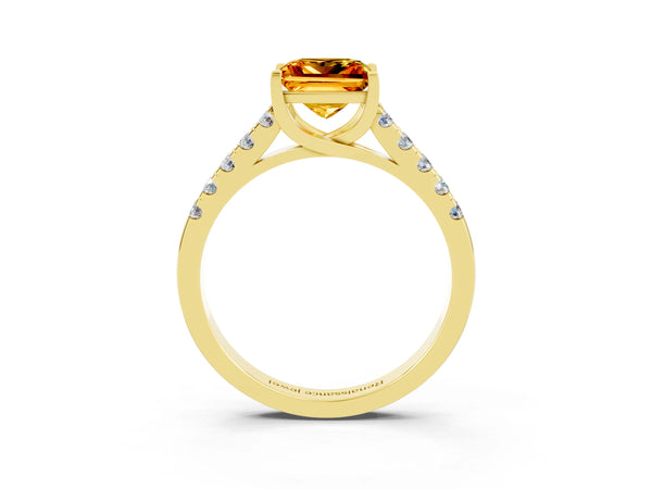 Yellow gold Princess Cut Citrine Pavé Band Solitaire Ring with Prong Setting
