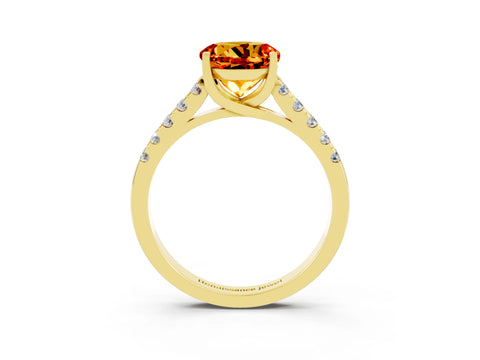 Yellow gold {shape_name} Citrine Solitaire Ring with Pavé Band and Four-Prong Setting_3