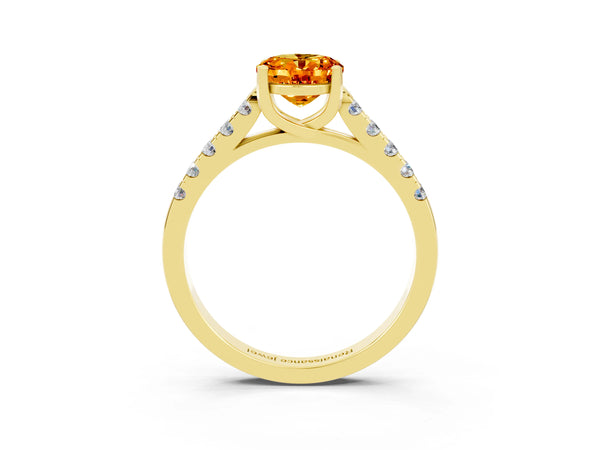 Yellow gold Oval Cut Citrine Pavé Band Solitaire Ring with Prong Setting