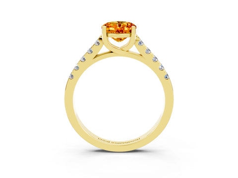 Yellow gold {shape_name} Citrine Solitaire Ring with Pavé Band and Four-Prong Setting_3