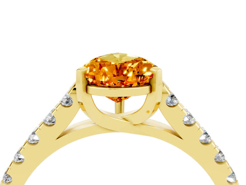 Yellow gold {shape_name} Citrine Solitaire Ring with Pavé Band and Four-Prong Setting_4