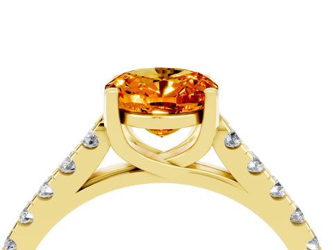 Yellow gold {shape_name} Citrine Solitaire Ring with Pavé Band and Four-Prong Setting_4