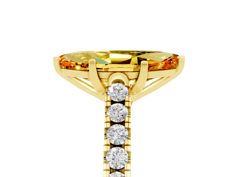 Yellow gold {shape_name} Citrine Solitaire Ring with Pavé Band and Four-Prong Setting_5