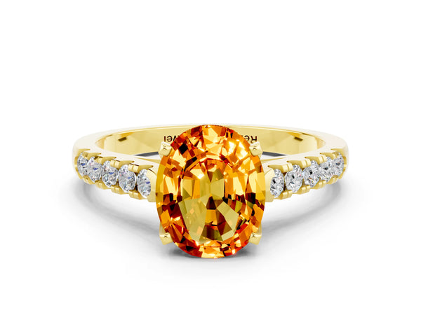 Yellow gold Oval Cut Citrine Pavé Band Solitaire Ring with Prong Setting