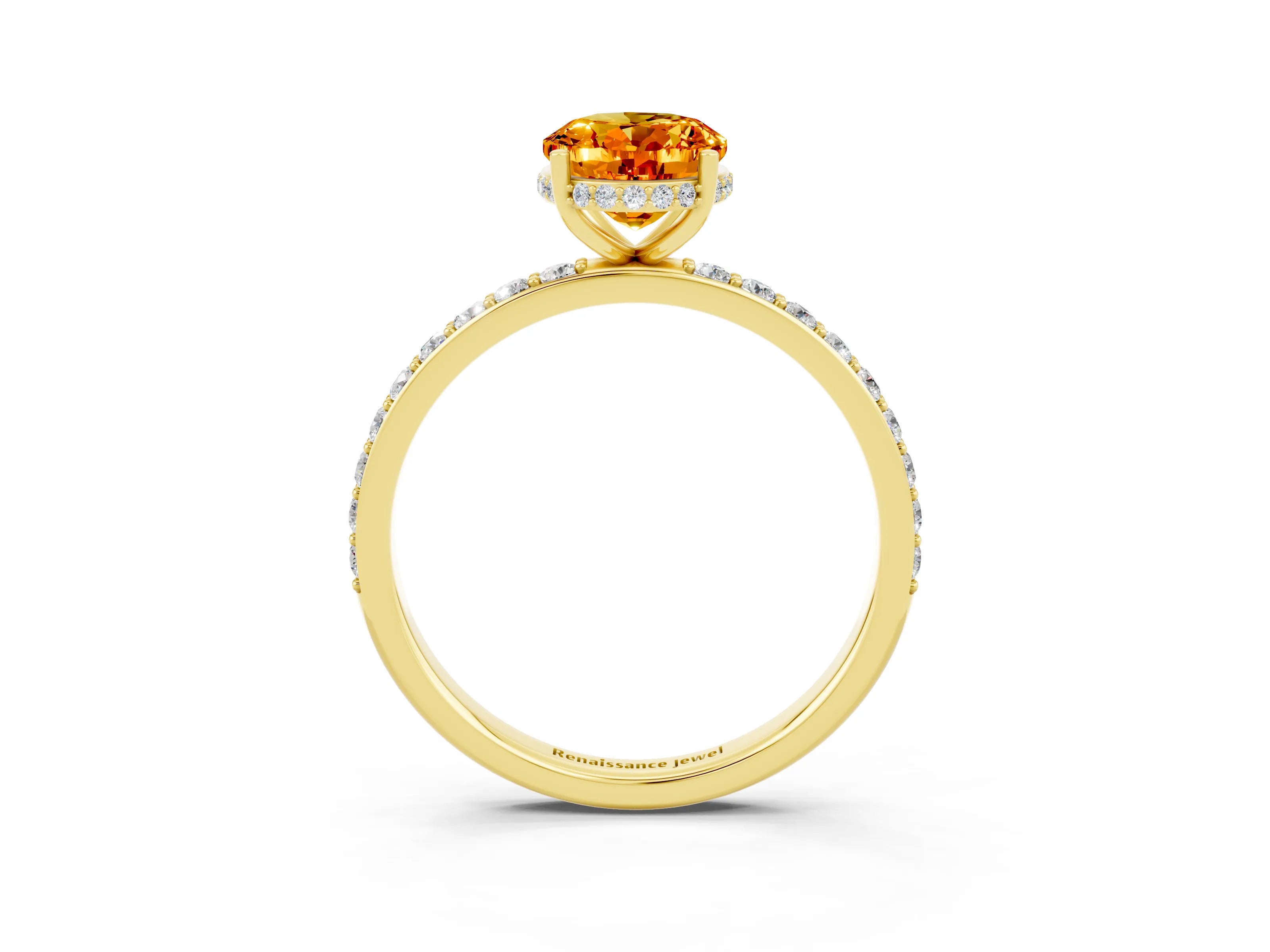 Yellow gold {shape_name} Citrine Solitaire Ring with Pavé Band and Hidden Halo_3