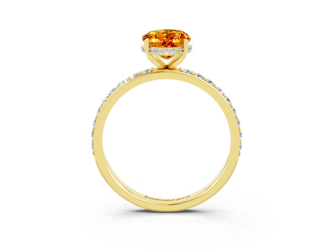 Yellow gold {shape_name} Citrine Solitaire Ring with Pavé Band and Hidden Halo_3