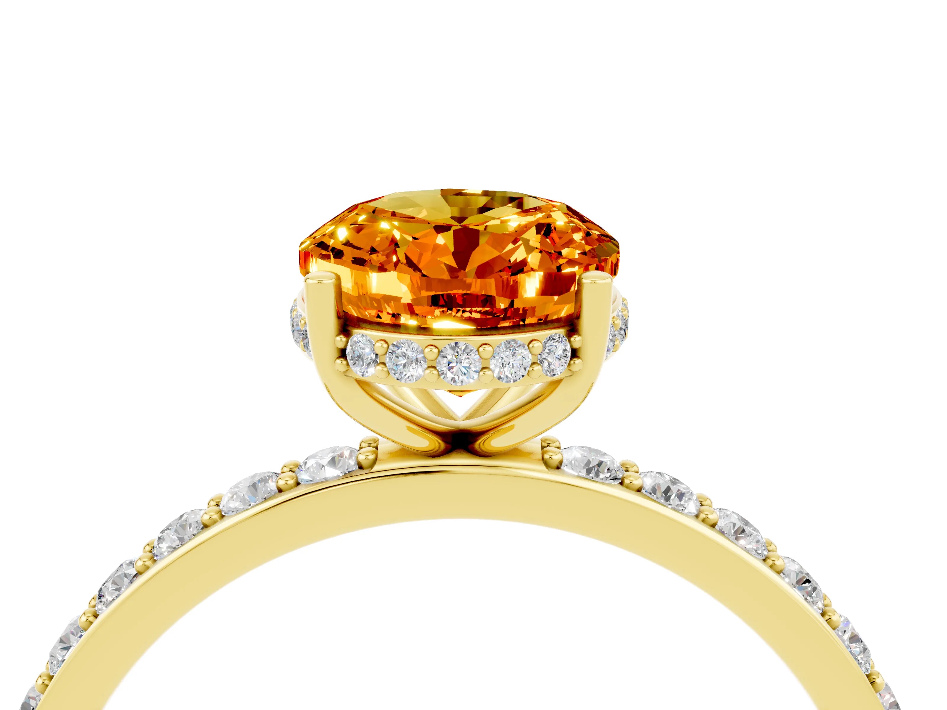 Yellow gold {shape_name} Citrine Solitaire Ring with Pavé Band and Hidden Halo_4