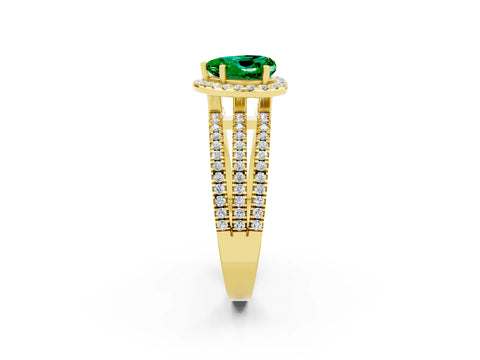 Yellow gold {shape_name} Emerald Halo Engagement Ring with Split Shank and Four-Prong Setting_2
