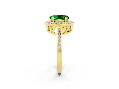 Yellow gold {shape_name} Emerald Halo Ring with Split Shank and Four-Prong Setting_2