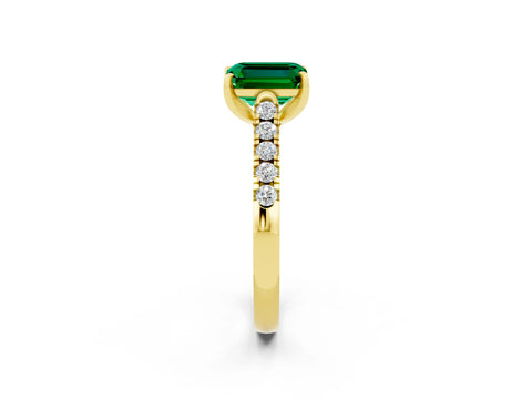 Yellow gold {shape_name} Emerald Solitaire Ring with Pavé Band and Four-Prong Setting_2