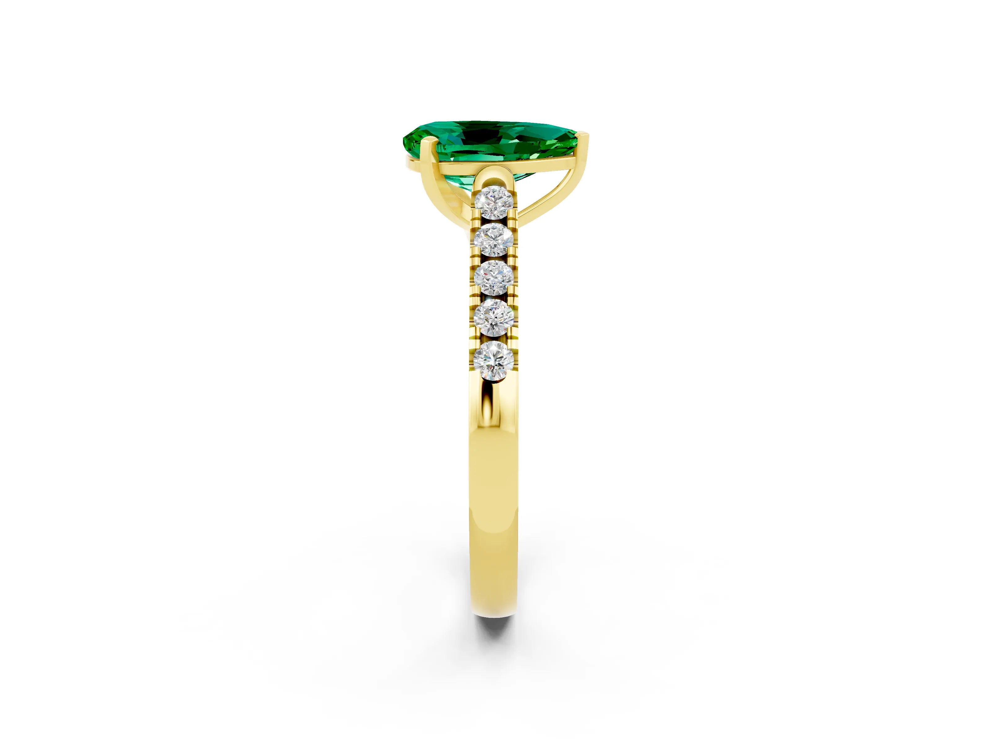 Yellow gold {shape_name} Emerald Solitaire Ring with Pavé Band and Four-Prong Setting_2