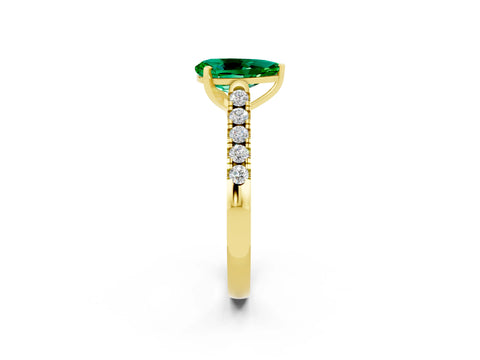 Yellow gold {shape_name} Emerald Solitaire Ring with Pavé Band and Four-Prong Setting_2