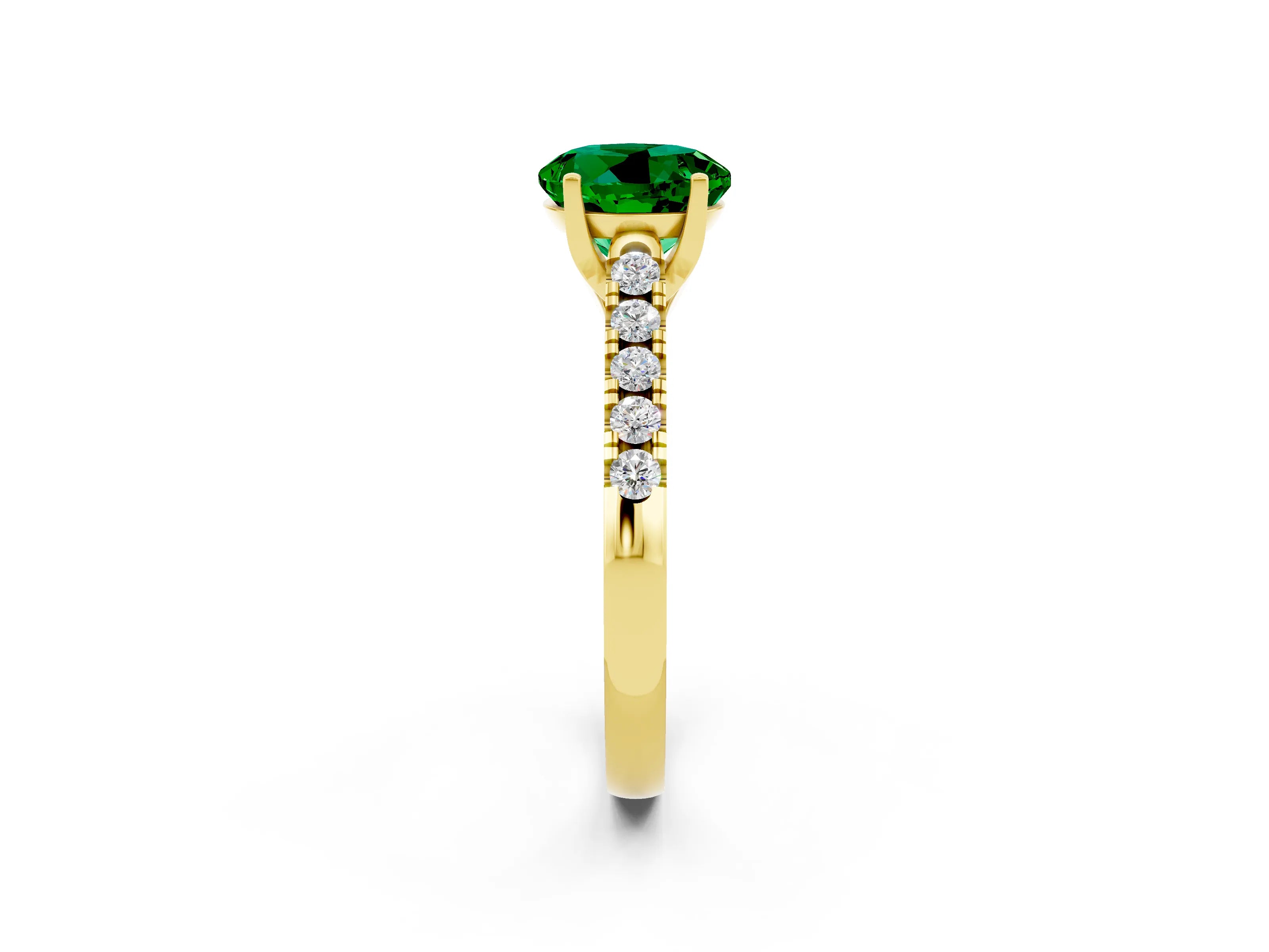 Yellow gold {shape_name} Emerald Solitaire Ring with Pavé Band and Four-Prong Setting_2